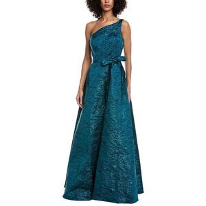 Rene Ruiz Womens  One-Shoulder Jacquard Gown, Blue